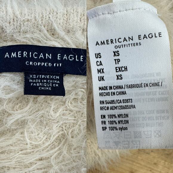 American Eagle ivory eyelash fuzzy crossover back sweater Size Extra Small - Picture 5 of 13